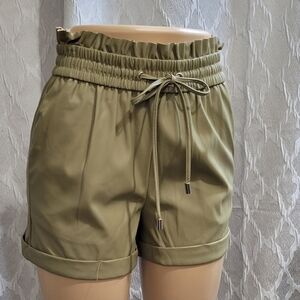 Faux Leather - High Waist - Olive Shorts (NWOT)